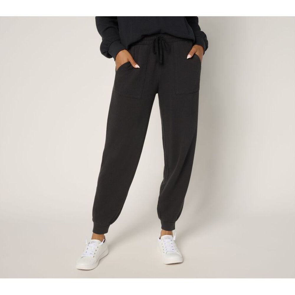 Anybody Women's Plus Sz Pants 1X Washed Waffle Knit Joggers Black
